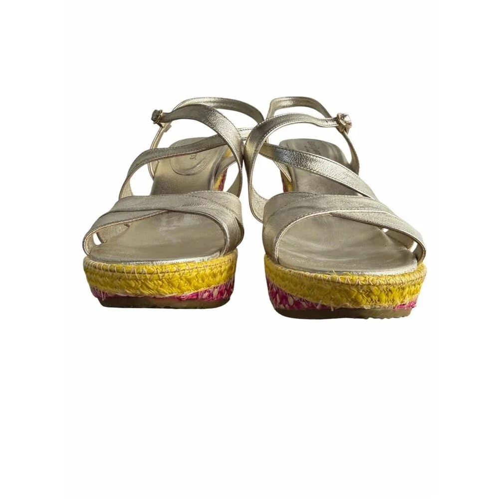 Eric Javits Effie Sandals size 9M Multi-Colored Braided Raffia Wedge Boho Shoes